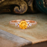 Round Cut Citrine Classic Side Stone Wedding Engagement Ring